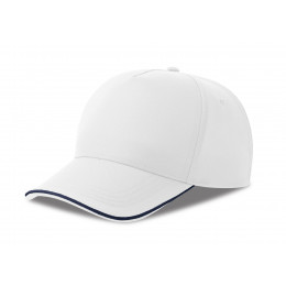 Бейсболка RECY FIVE PIPING, 5 клиньев, застежка-липучка, белый/тёмно-синий, 100% полиэстер, 220 г/м2